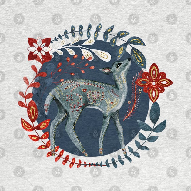 Nordic Folk Art Deer, Woodland Animal Folk Art by Coralgb